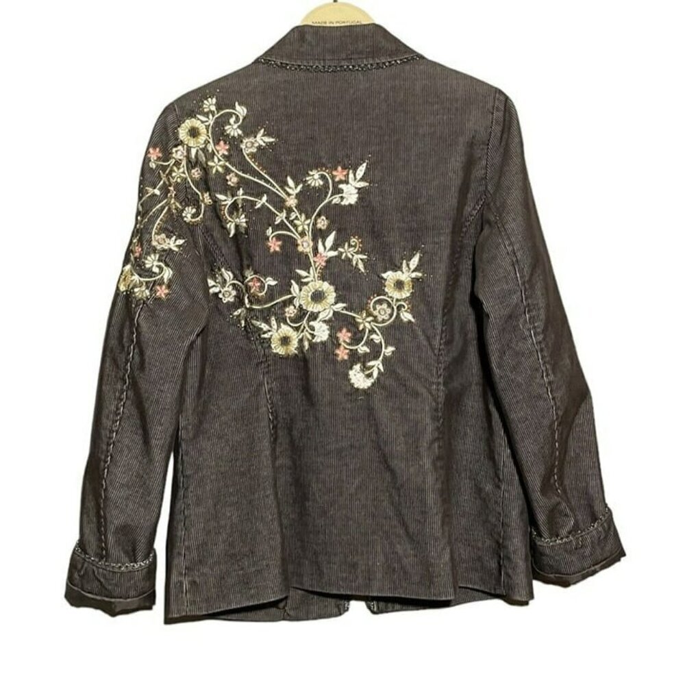 Vertigo Suit Jacket Blazer Women Size M Floral Y2K Sequin Embroidery Retro Boho